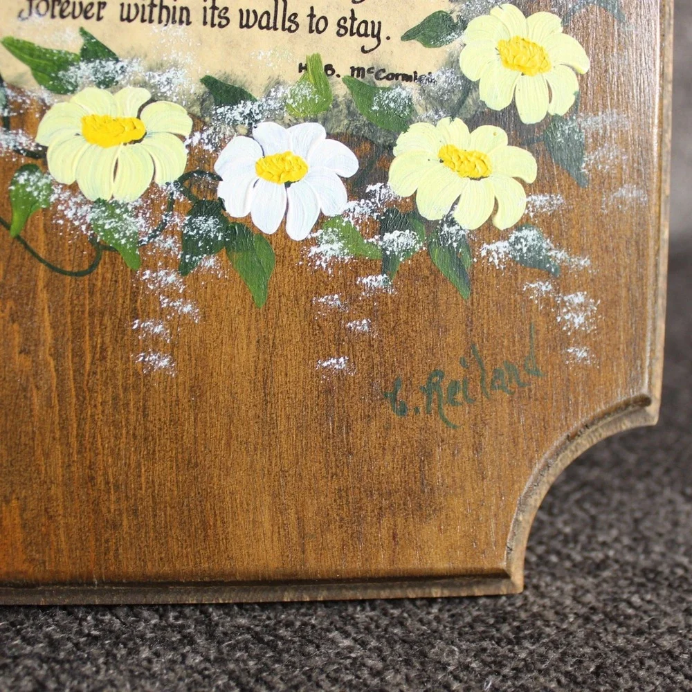 Hand Painted Wood Plaque with House Blessing Wall Decor Brown Floral Folk Art